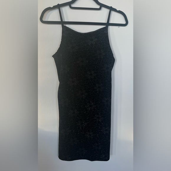 90s velvet dress with shiny silver flower print - Picture 3 of 3